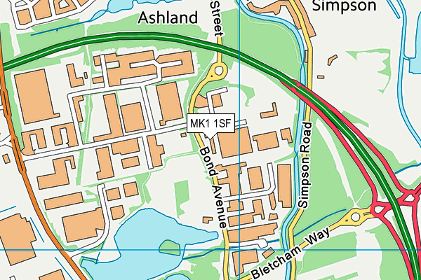 MK1 1SF map - OS VectorMap District (Ordnance Survey)