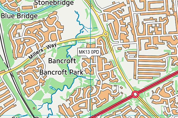 MK13 0PD map - OS VectorMap District (Ordnance Survey)