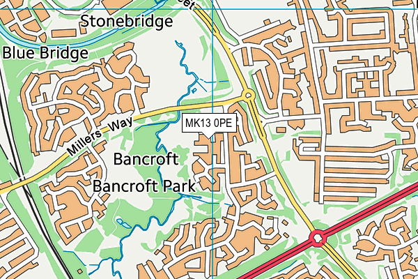 MK13 0PE map - OS VectorMap District (Ordnance Survey)