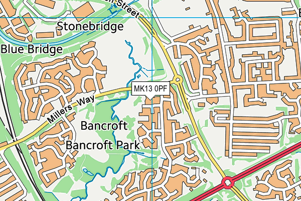 MK13 0PF map - OS VectorMap District (Ordnance Survey)