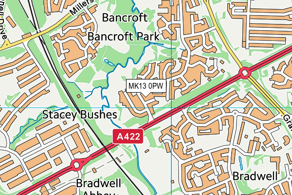 MK13 0PW map - OS VectorMap District (Ordnance Survey)