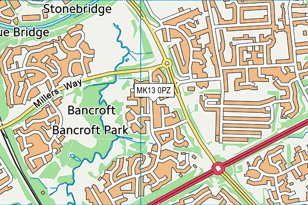 MK13 0PZ map - OS VectorMap District (Ordnance Survey)