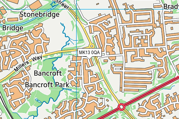 MK13 0QA map - OS VectorMap District (Ordnance Survey)