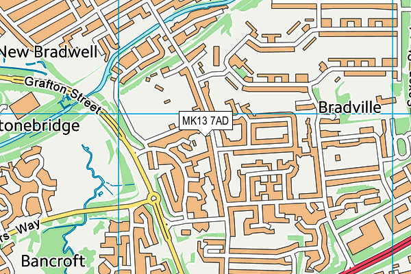 New Bradwell Recreation Ground map (MK13 7AD) - OS VectorMap District (Ordnance Survey)