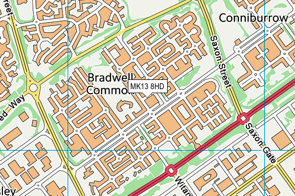 MK13 8HD map - OS VectorMap District (Ordnance Survey)