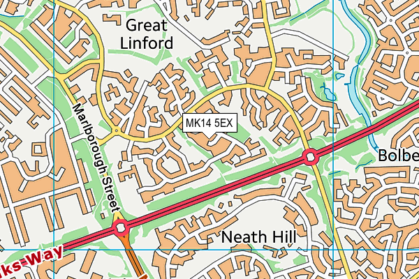 MK14 5EX map - OS VectorMap District (Ordnance Survey)