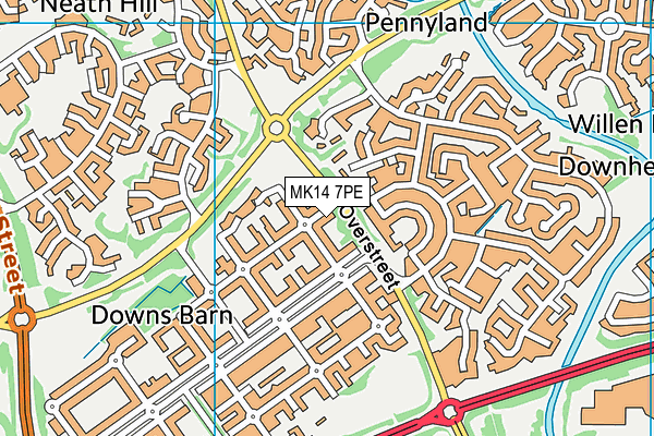 MK14 7PE map - OS VectorMap District (Ordnance Survey)