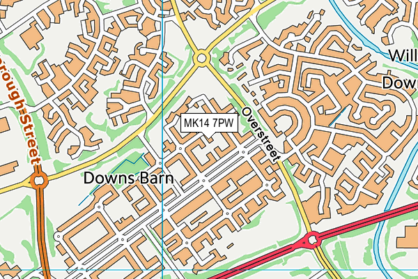 MK14 7PW map - OS VectorMap District (Ordnance Survey)