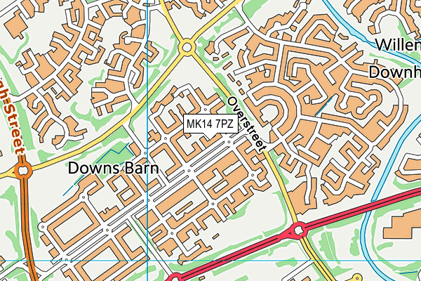 MK14 7PZ map - OS VectorMap District (Ordnance Survey)