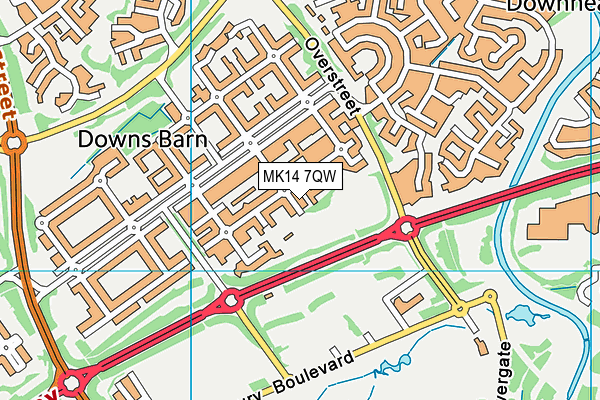 MK14 7QW map - OS VectorMap District (Ordnance Survey)