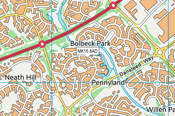 MK15 8AD map - OS VectorMap District (Ordnance Survey)