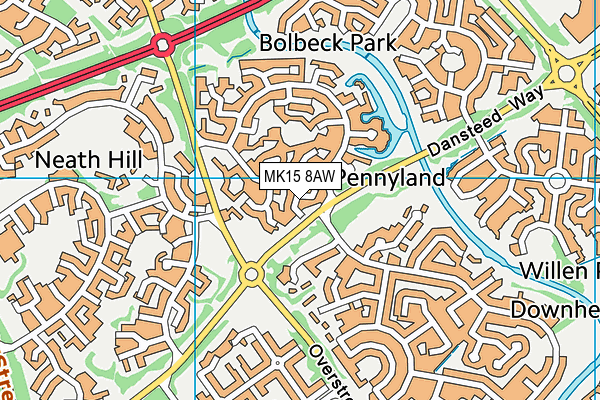 MK15 8AW map - OS VectorMap District (Ordnance Survey)