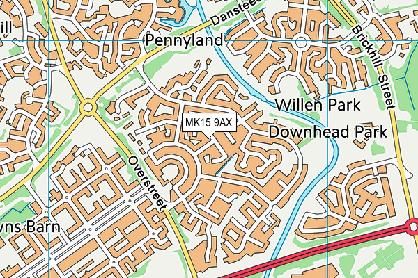 MK15 9AX map - OS VectorMap District (Ordnance Survey)