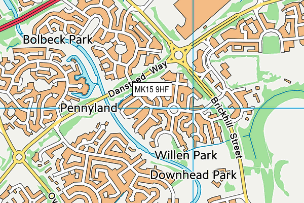 MK15 9HF map - OS VectorMap District (Ordnance Survey)