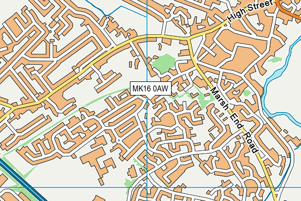 MK16 0AW map - OS VectorMap District (Ordnance Survey)