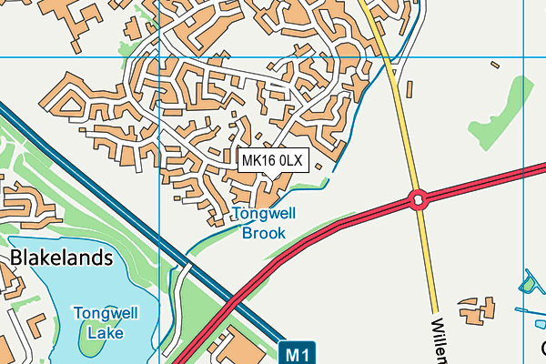 MK16 0LX map - OS VectorMap District (Ordnance Survey)