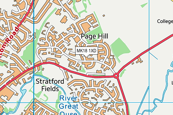 MK18 1XD map - OS VectorMap District (Ordnance Survey)