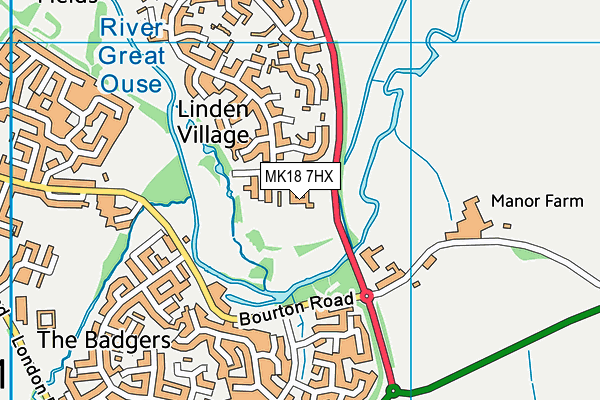 Bourton Meadow Academy map (MK18 7HX) - OS VectorMap District (Ordnance Survey)