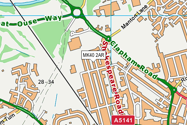 MK40 2AR map - OS VectorMap District (Ordnance Survey)