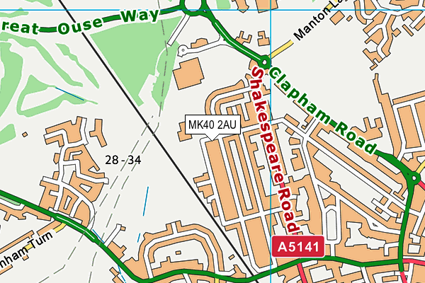 MK40 2AU map - OS VectorMap District (Ordnance Survey)