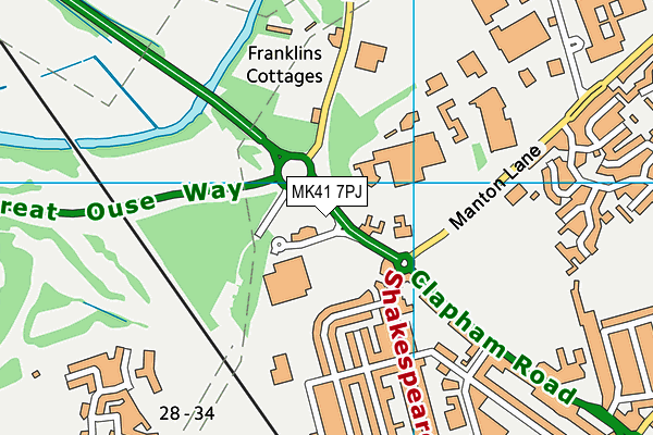 MK41 7PJ map - OS VectorMap District (Ordnance Survey)