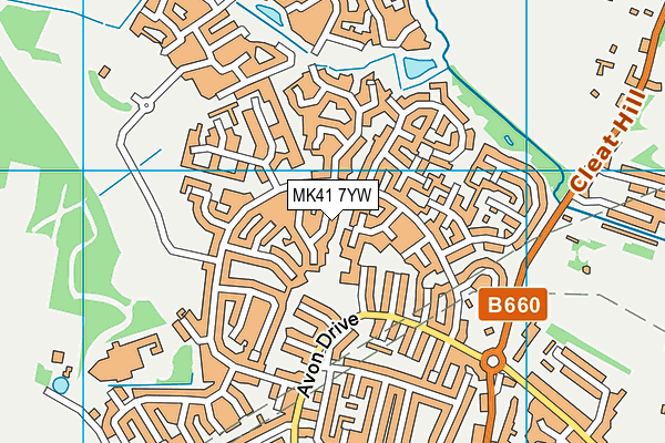 MK41 7YW map - OS VectorMap District (Ordnance Survey)