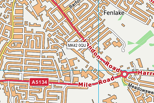 MK42 0QU map - OS VectorMap District (Ordnance Survey)