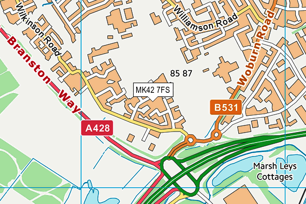 MK42 7FS map - OS VectorMap District (Ordnance Survey)