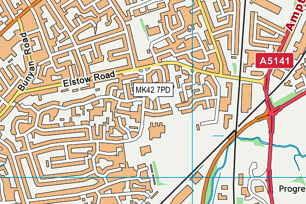 MK42 7PD map - OS VectorMap District (Ordnance Survey)