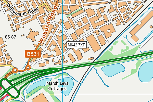 MK42 7XT map - OS VectorMap District (Ordnance Survey)