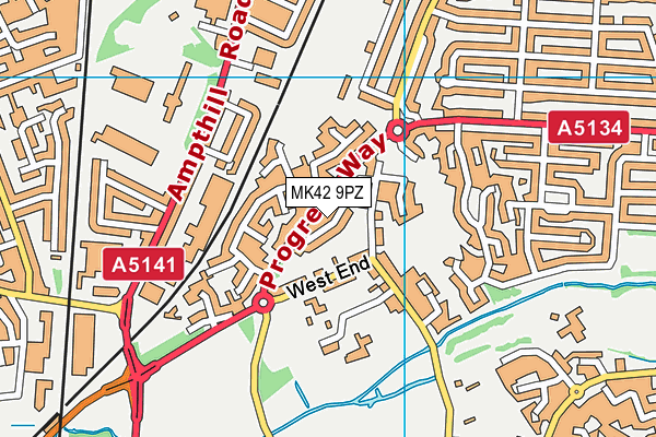 MK42 9PZ map - OS VectorMap District (Ordnance Survey)