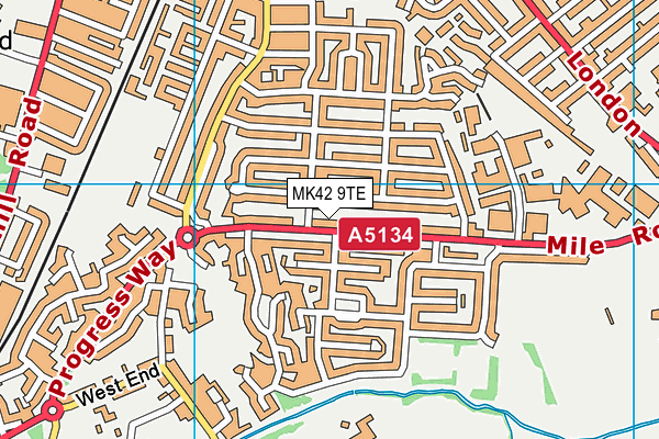 MK42 9TE map - OS VectorMap District (Ordnance Survey)