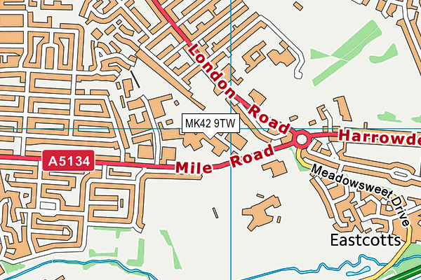 MK42 9TW map - OS VectorMap District (Ordnance Survey)