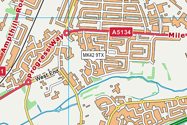 MK42 9TX map - OS VectorMap District (Ordnance Survey)