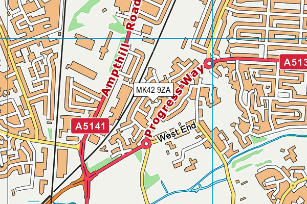 MK42 9ZA map - OS VectorMap District (Ordnance Survey)