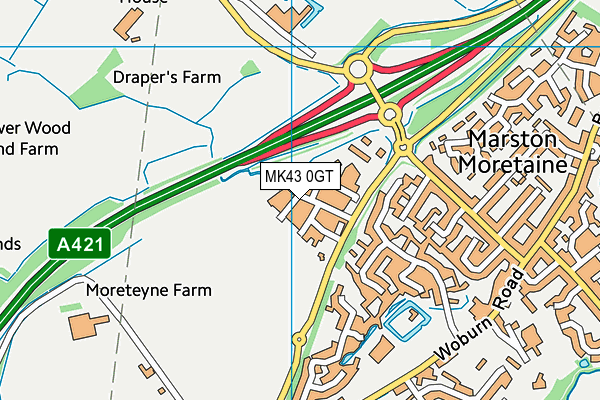 MK43 0GT map - OS VectorMap District (Ordnance Survey)