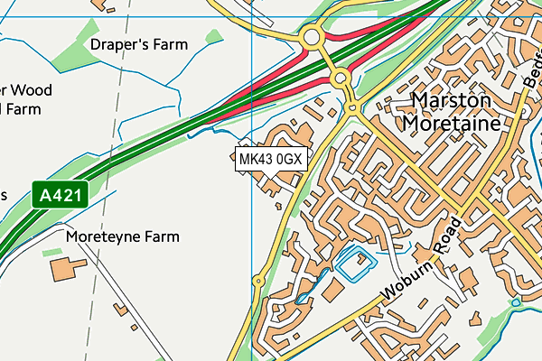 MK43 0GX map - OS VectorMap District (Ordnance Survey)