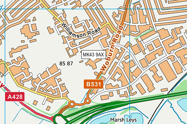 MK43 9AX map - OS VectorMap District (Ordnance Survey)