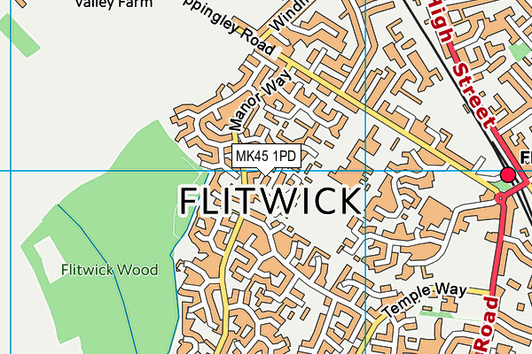 MK45 1PD map - OS VectorMap District (Ordnance Survey)