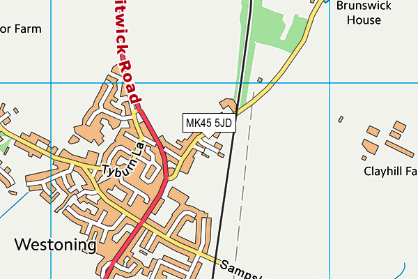 Westoning Recreation Club map (MK45 5JD) - OS VectorMap District (Ordnance Survey)
