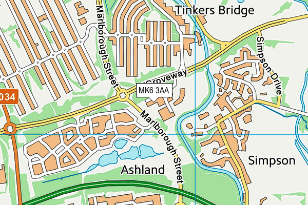 MK6 3AA map - OS VectorMap District (Ordnance Survey)