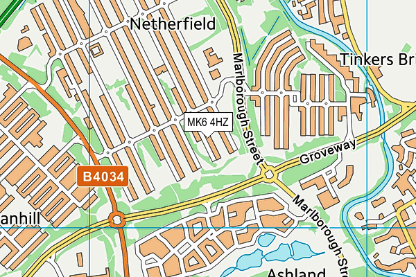 MK6 4HZ map - OS VectorMap District (Ordnance Survey)