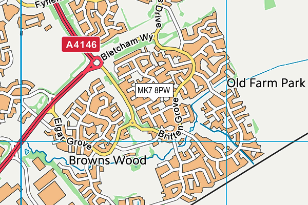 MK7 8PW map - OS VectorMap District (Ordnance Survey)