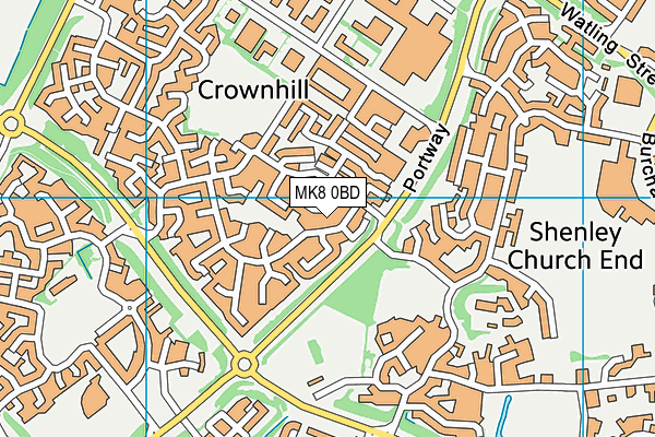 MK8 0BD map - OS VectorMap District (Ordnance Survey)