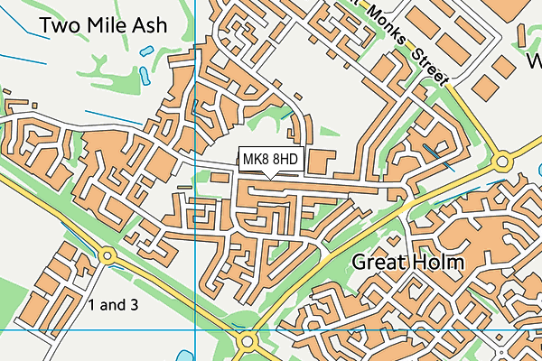 MK8 8HD map - OS VectorMap District (Ordnance Survey)