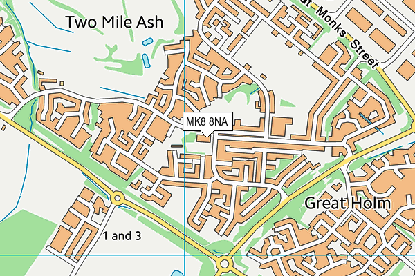 Ashbrook School map (MK8 8NA) - OS VectorMap District (Ordnance Survey)
