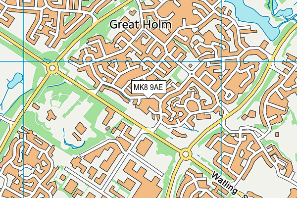 MK8 9AE map - OS VectorMap District (Ordnance Survey)