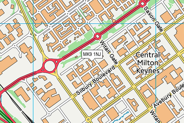 MK9 1NJ map - OS VectorMap District (Ordnance Survey)