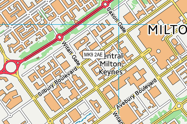 MK9 2AE map - OS VectorMap District (Ordnance Survey)