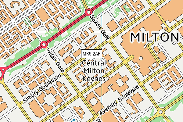 MK9 2AF map - OS VectorMap District (Ordnance Survey)